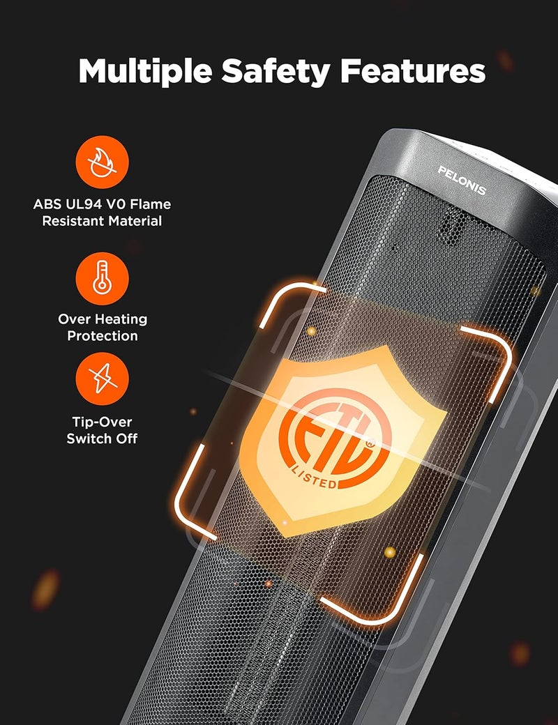 PELONIS 1500W Tower Space Heater for Indoor use in with Oscillation, Remote Control, Programmable Thermostat, Timer, Touch Screen, Tip-over Switch and Overheat Safety Protection, Black PTH21ERLBB - Image 4